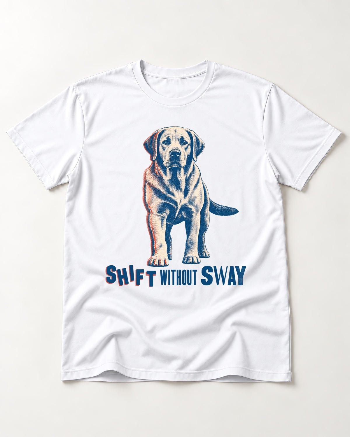 Shift Without Sway Labrador Retriever T-Shirt in White, flat lay product photo