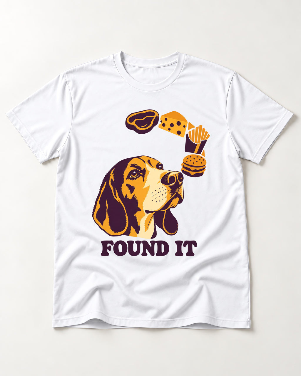 Beagle Found It T-Shirt in White, flat lay product photo