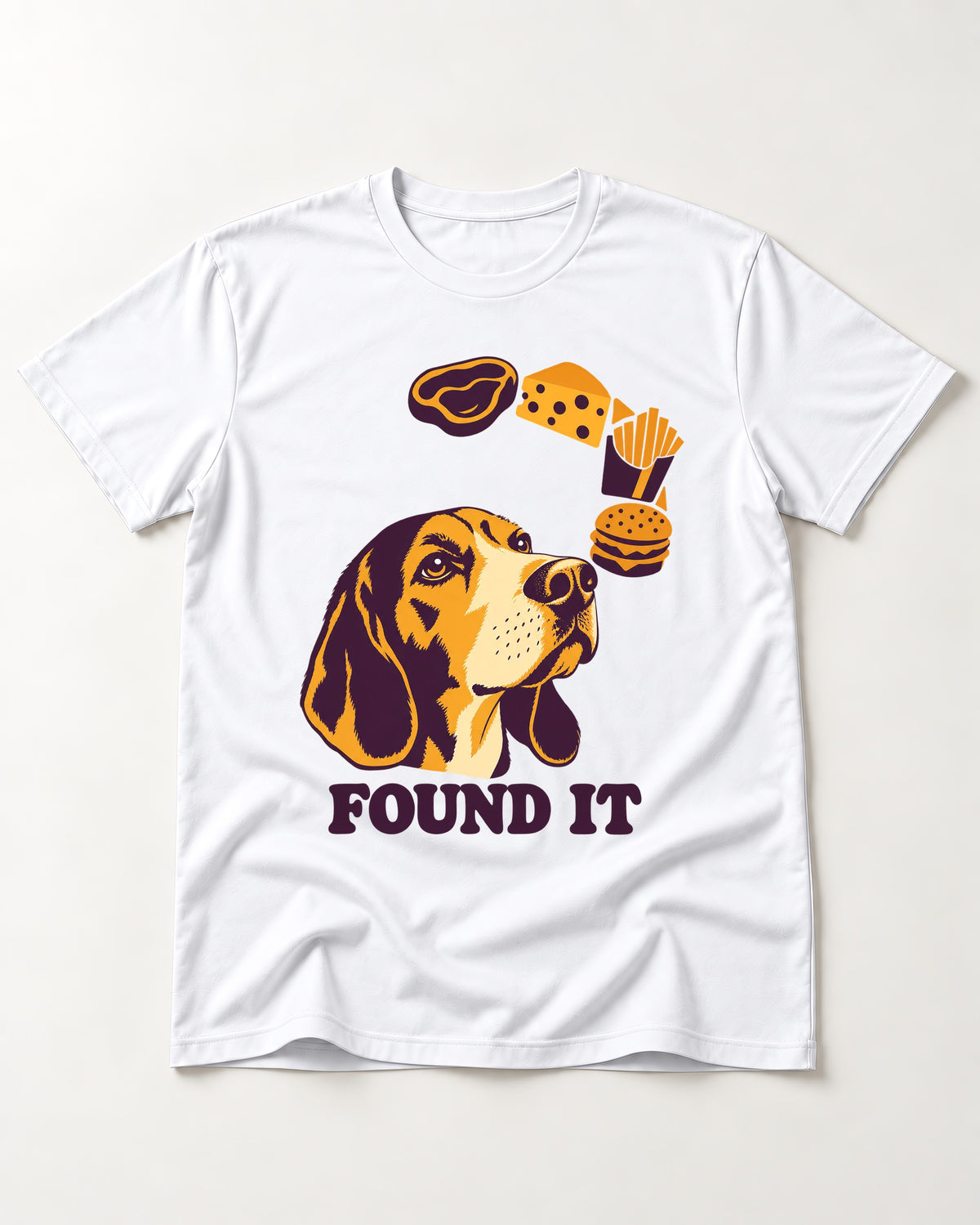 Beagle Found It T-Shirt in White, flat lay product photo