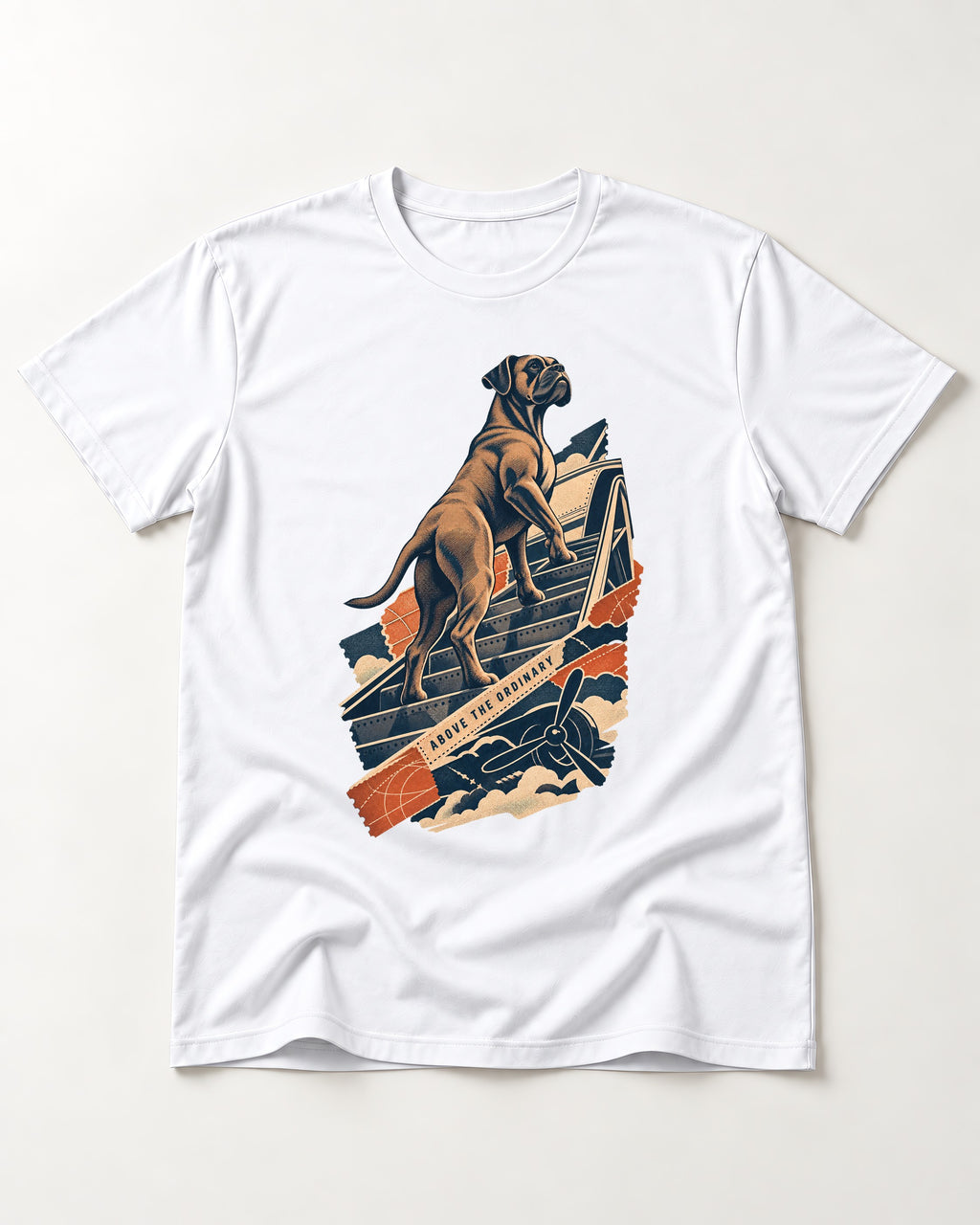 Above the Ordinary Boxer Aviation Graphic T-Shirt in White, flat lay product photo