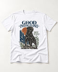Good Instincts Only Rottweiler T-Shirt in White, flat lay product photo