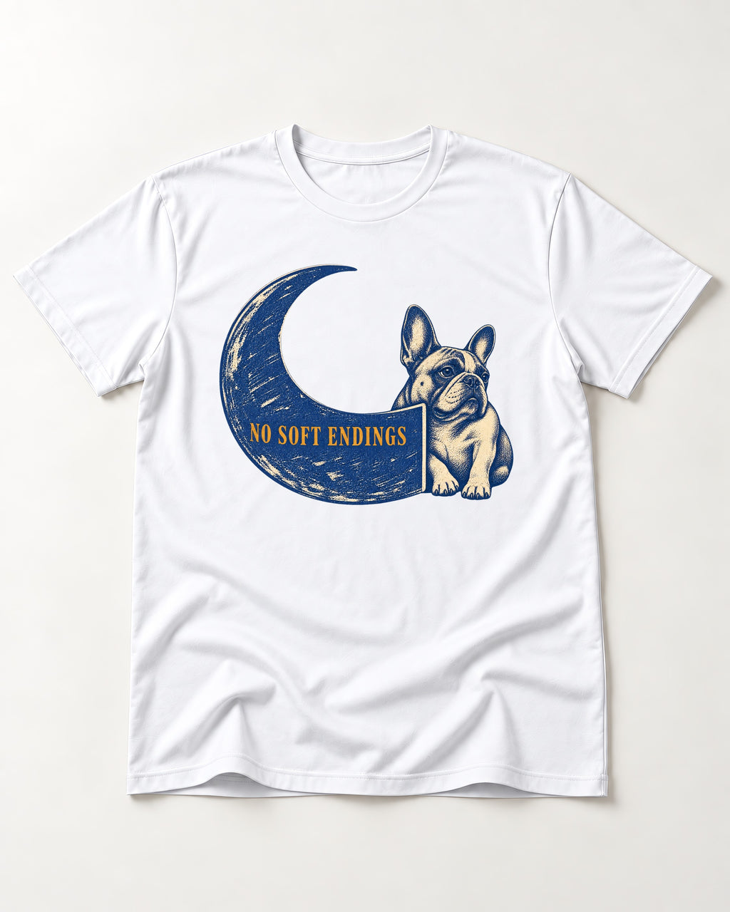 Frenchie No Soft Endings Crescent Graphic T-Shirt in White, flat lay product photo