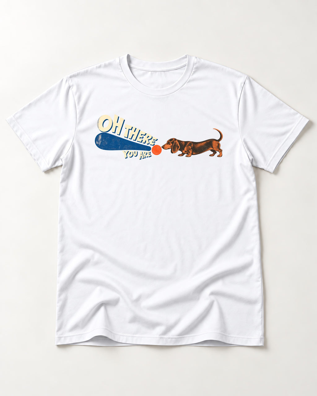 Dachshund Oh There You Are Ball Graphic T-Shirt in White, flat lay product photo