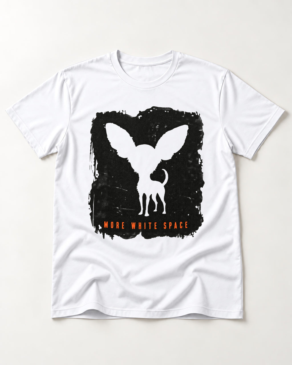 More White Space Chihuahua T-Shirt in White, flat lay product photo
