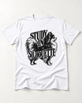 Pomeranian Study in Silhouette T-Shirt in White, flat lay product photo