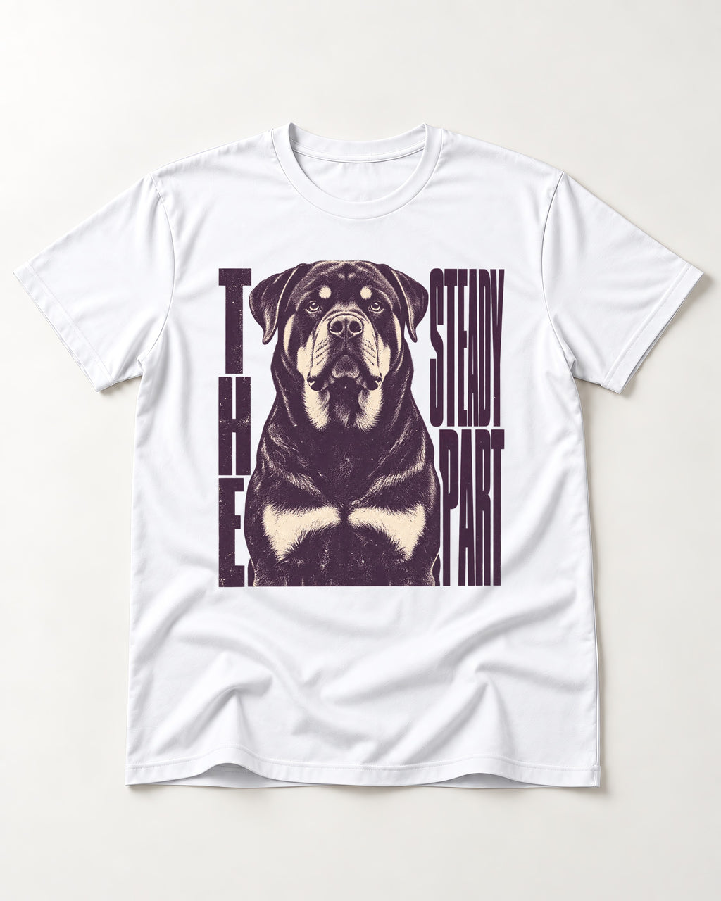 Rottweiler The Steady Part T-Shirt in White, flat lay product photo