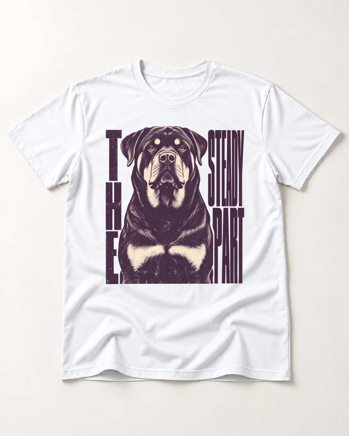 Rottweiler The Steady Part T-Shirt in White, flat lay product photo