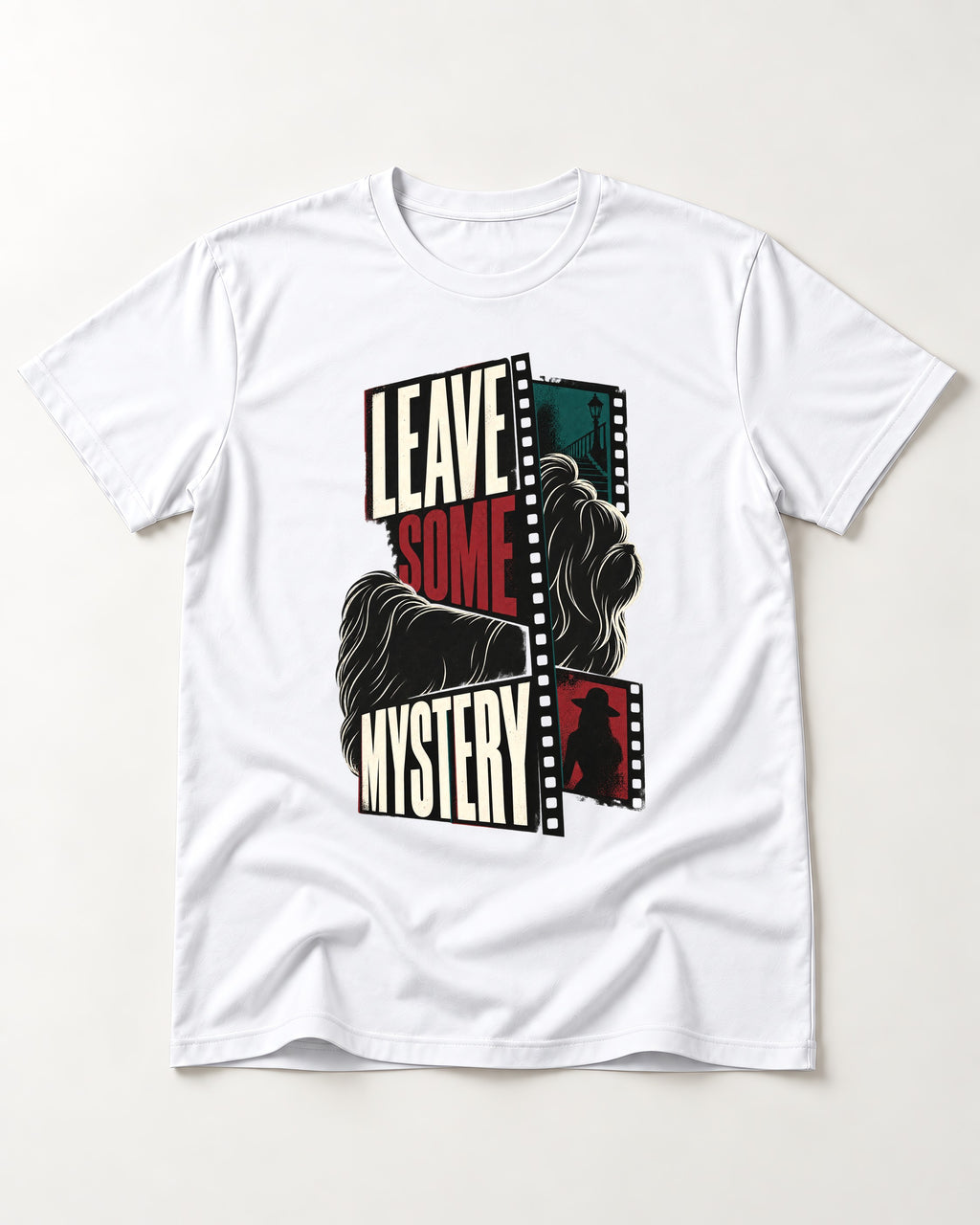 Leave Some Mystery Shih Tzu T-Shirt in White, flat lay product photo