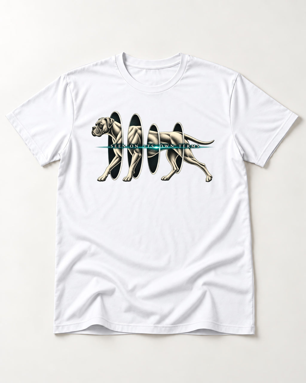 Boxer On Its Own Terms T-Shirt in White, flat lay product photo