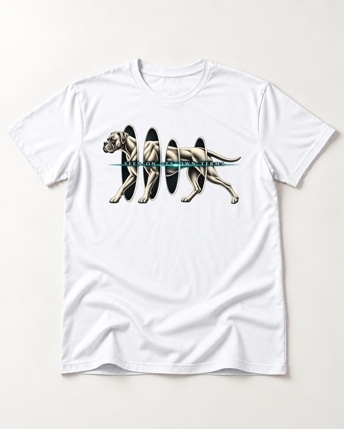 Boxer On Its Own Terms T-Shirt in White, flat lay product photo