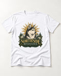 Northside Renaissance Husky T-Shirt in White, flat lay product photo