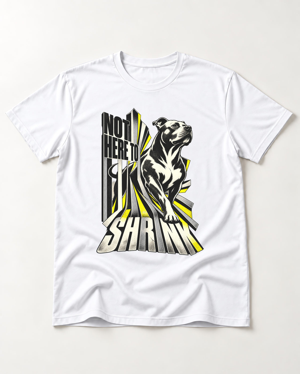 Not Here to Share Pitbull T-Shirt in White, flat lay product photo