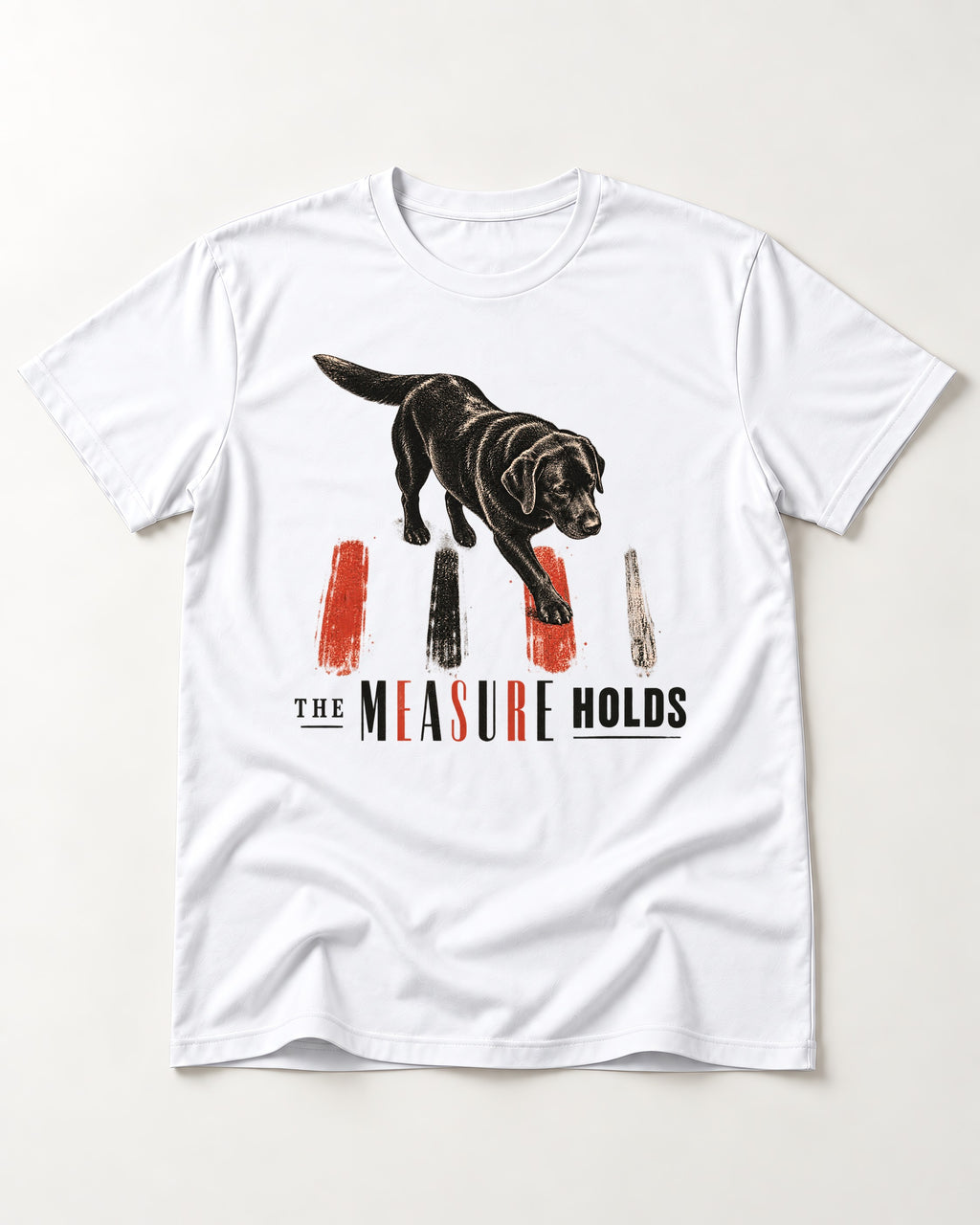 Labrador Retriever The Measure Holds T-Shirt in White, flat lay product photo
