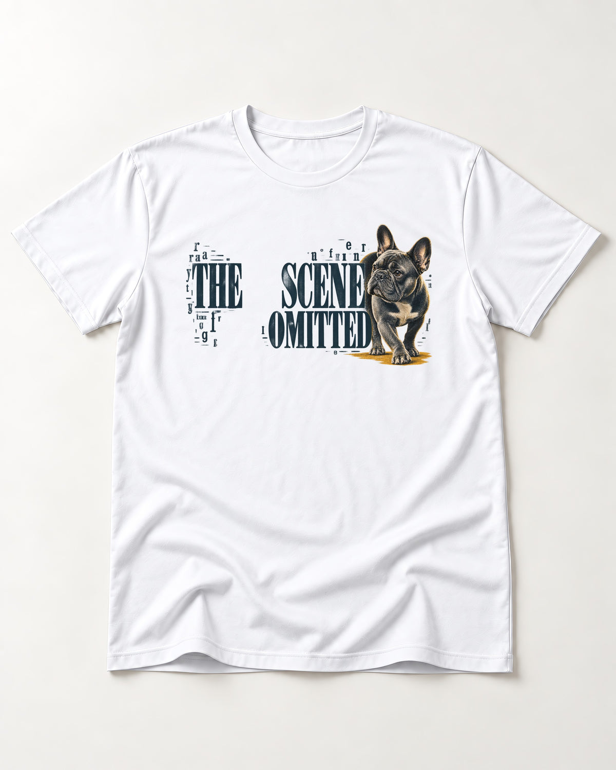 Scene Omitted for Frenchie T-Shirt in White, flat lay product photo