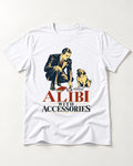 Pug Alibi with Accessories T-Shirt in White, flat lay product photo