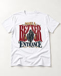 A Better Shih Tzu Entrance T-Shirt in White, flat lay product photo