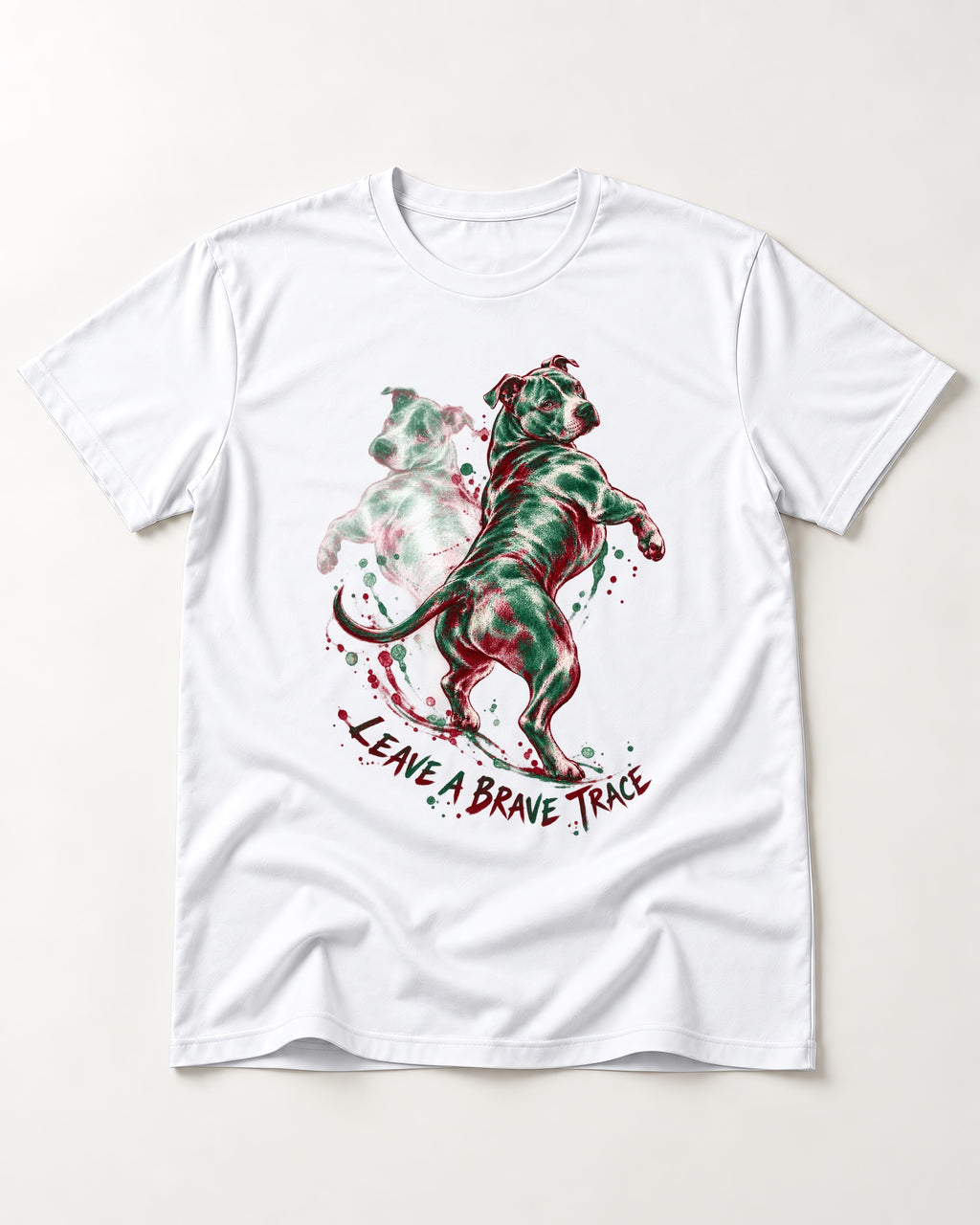Pitbull's Brave Trace T-Shirt in White, flat lay product photo