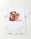 Soft Arrival Golden Retriever T-Shirt in White, flat lay product photo
