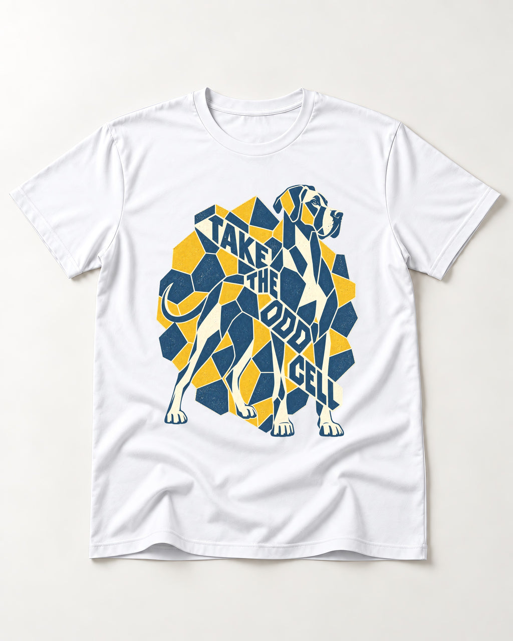 Take the Odd Cell Great Dane T-Shirt in White, flat lay product photo
