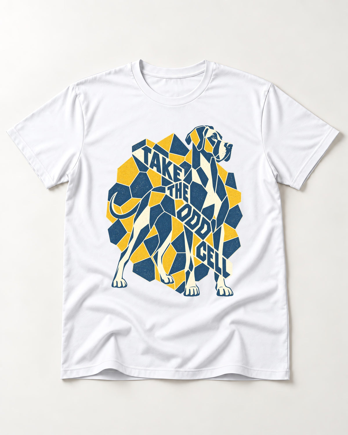 Take the Odd Cell Great Dane T-Shirt in White, flat lay product photo