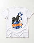 Stay Curious on Purpose Shih Tzu T-Shirt in White, flat lay product photo