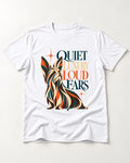 Quiet Luxury Loud Ears Yorkshire Terrier T-Shirt in White, flat lay product photo
