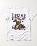 Frenchie Elegance by Omission T-Shirt in White, flat lay product photo
