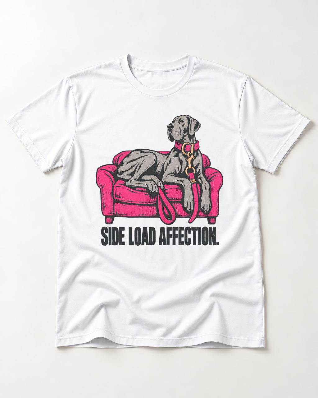 Great Dane Side Load Affection T-Shirt in White, flat lay product photo