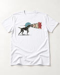 German Shorthaired Pointer Take the Long Look T-Shirt in White, flat lay product photo