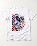 Pomeranian Break the Pattern T-Shirt in White, flat lay product photo