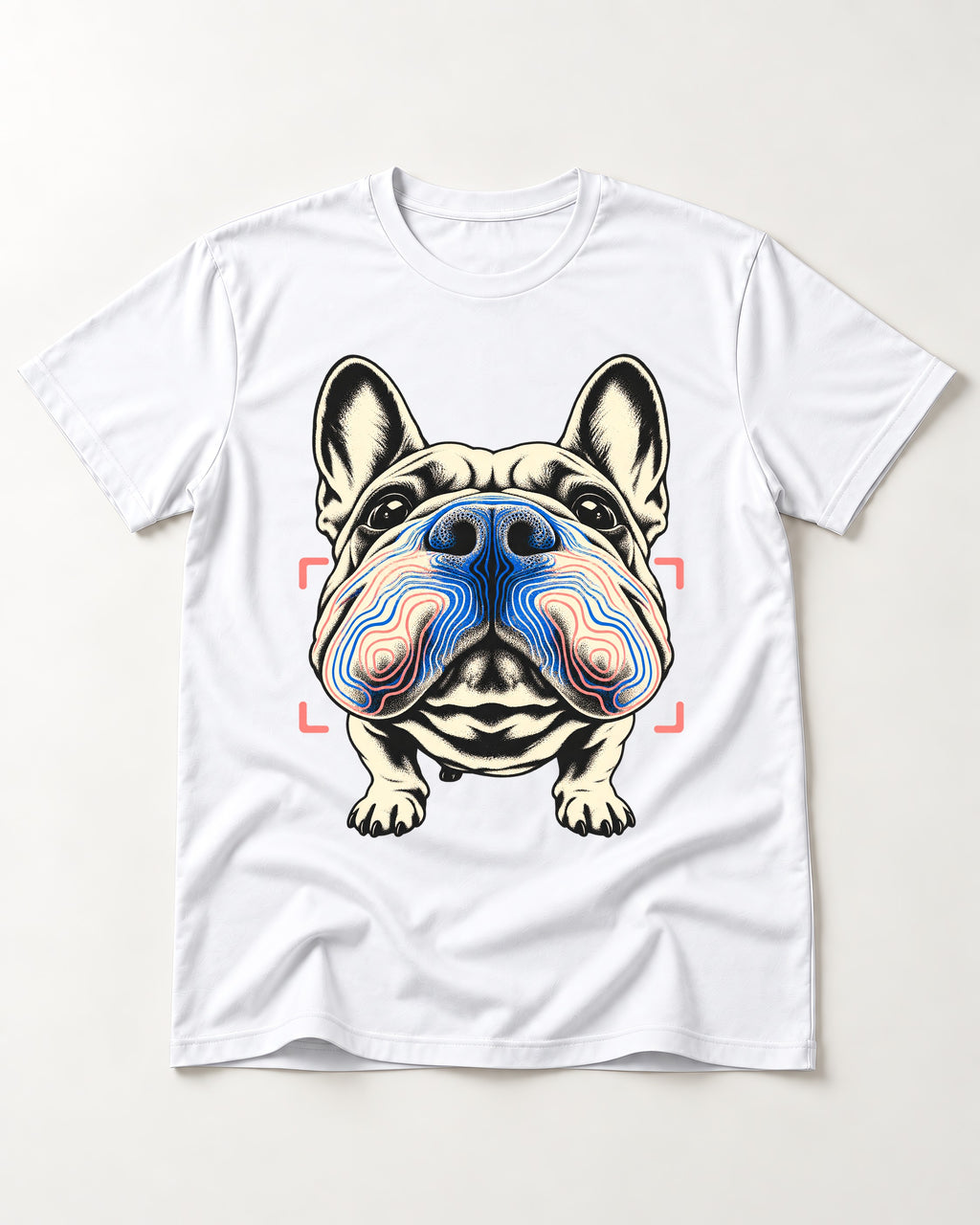 Frenchie Nose Topography Graphic T-Shirt in White, flat lay product photo