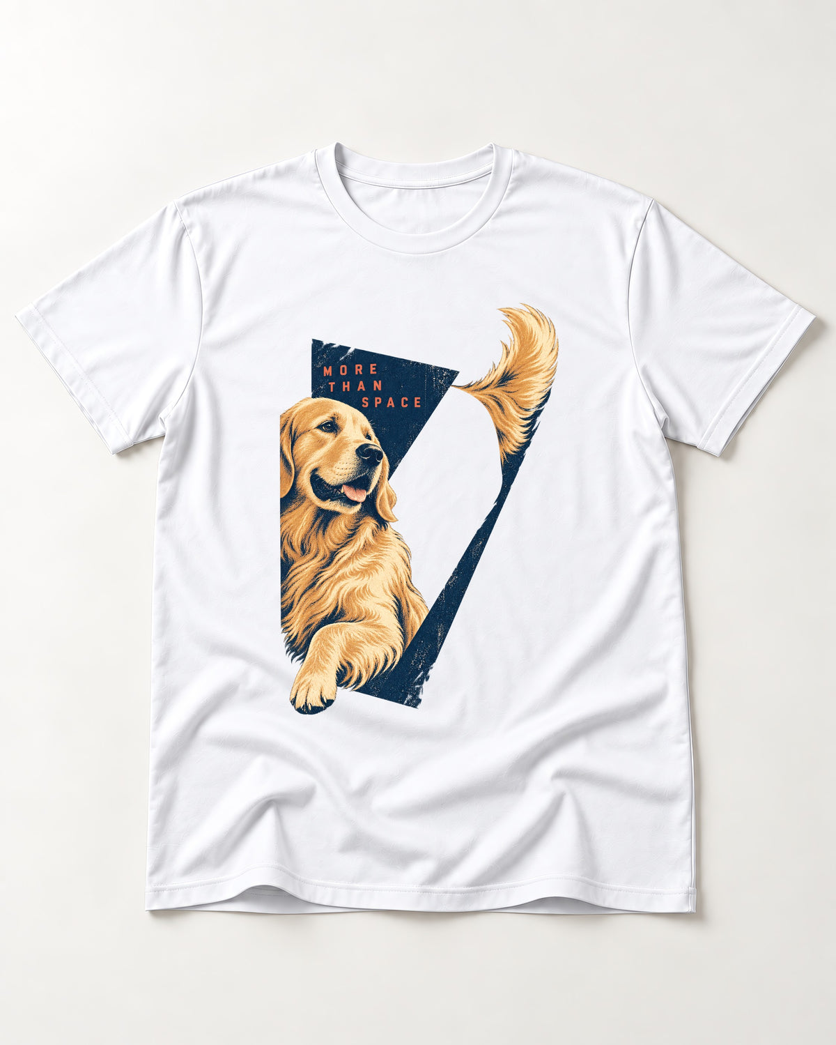 Golden Retriever More Than Space T-Shirt in White, flat lay product photo