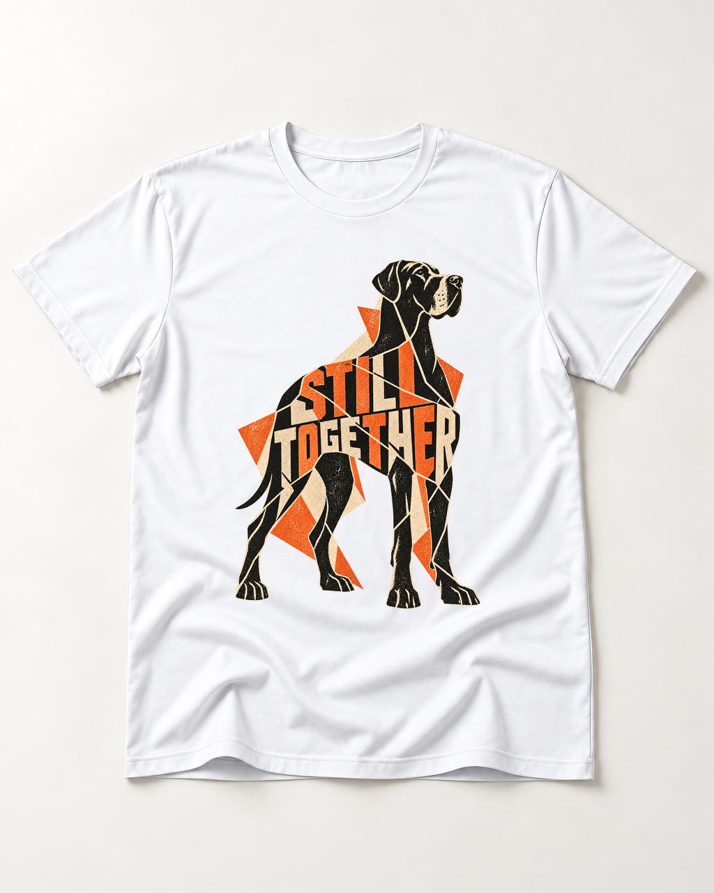 Great Dane Still Together Geometric Mosaic Graphic T-Shirt in White, flat lay product photo