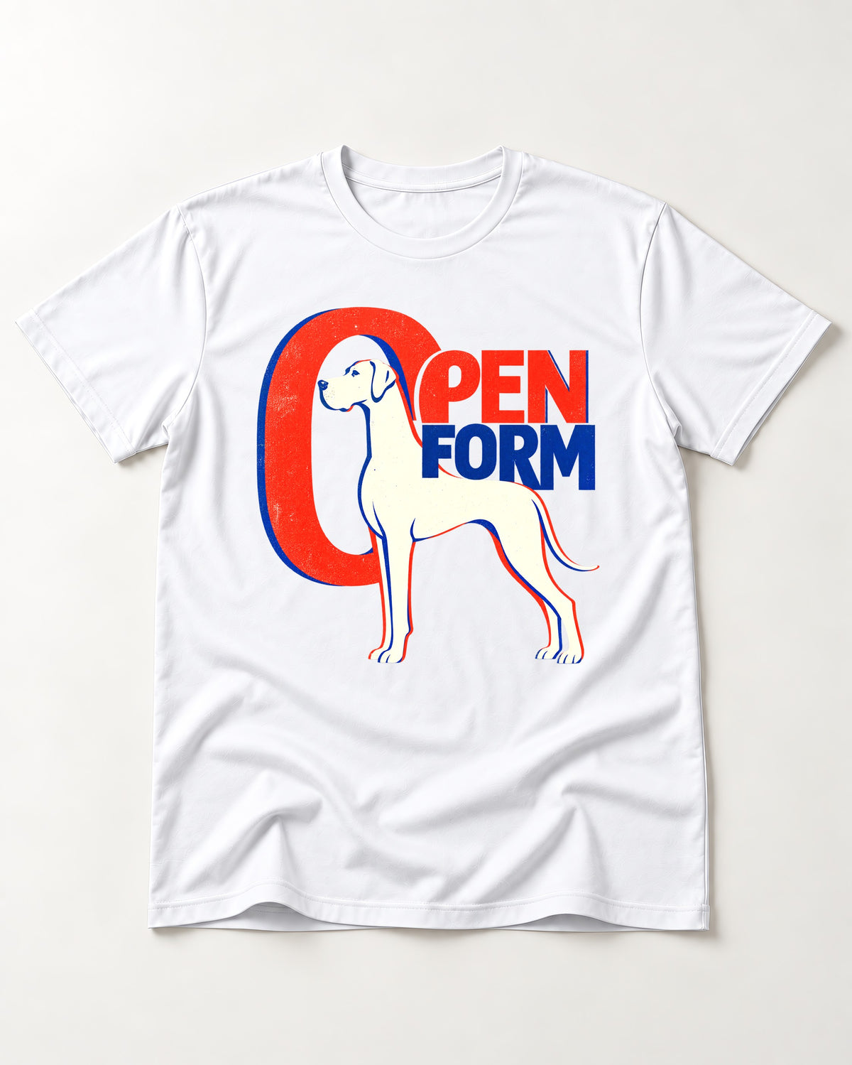 Open Form Great Dane T-Shirt in White, flat lay product photo