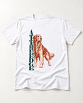 Golden Retriever At the Edge T-Shirt in White, flat lay product photo