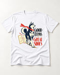 Husky Good Terms Great Shoes T-Shirt in White, flat lay product photo