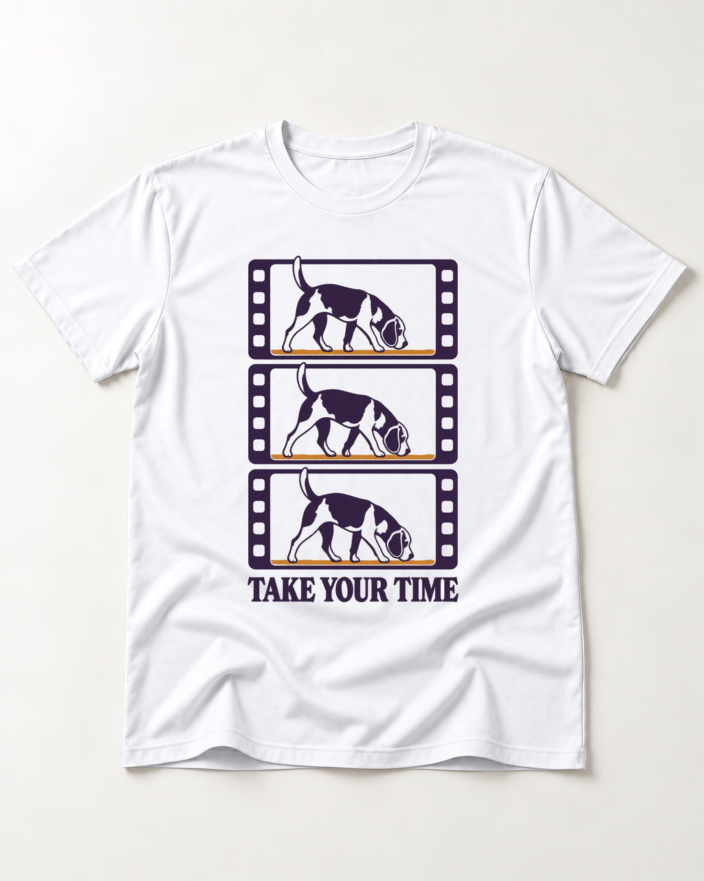 Beagle Take Your Time T-Shirt in White, flat lay product photo