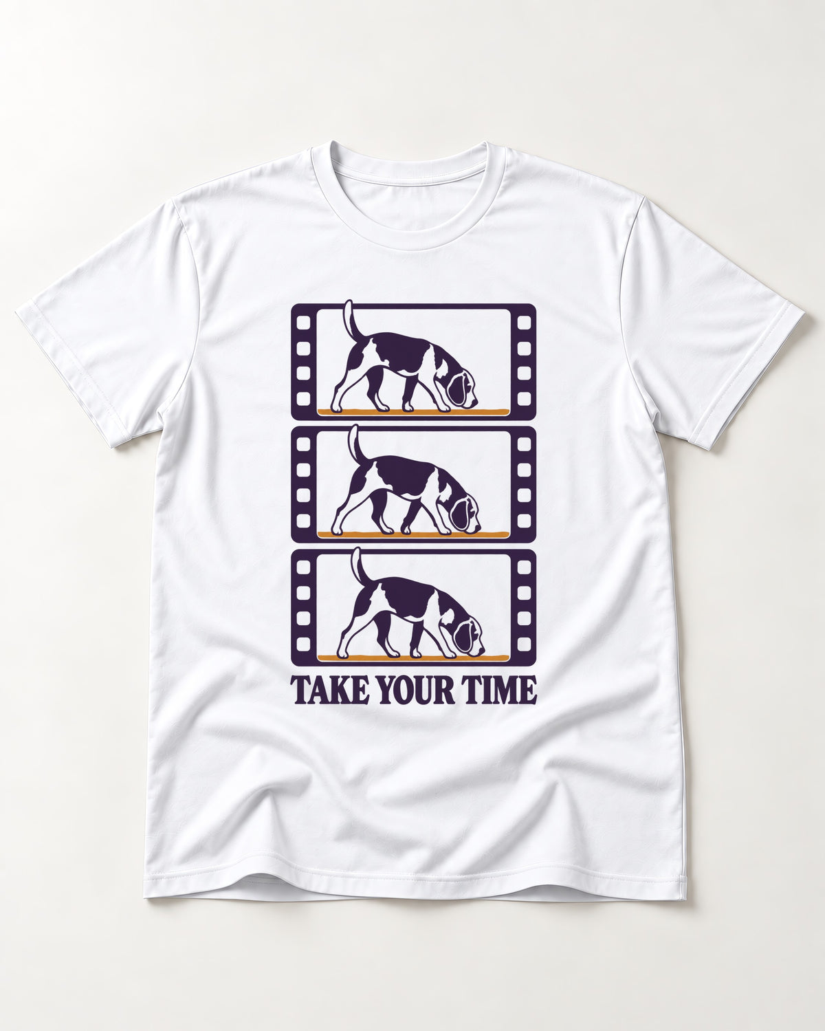 Beagle Take Your Time T-Shirt in White, flat lay product photo