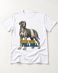 Short Coat Full Roll Great Dane T-Shirt in White, flat lay product photo