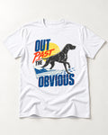 Out Past the Obvious German Shorthaired Pointer T-Shirt in White, flat lay product photo