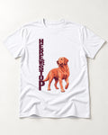 Here We Stop Labrador Retriever T-Shirt in White, flat lay product photo
