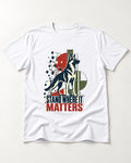 Stand Where It Matters German Shepherd Dog T-Shirt in White, flat lay product photo