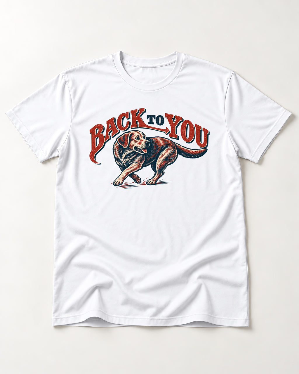 Labrador Retriever Back to You Turning Graphic T-Shirt in White, flat lay product photo
