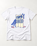This Side Watched by German Shepherd Dog T-Shirt in White, flat lay product photo