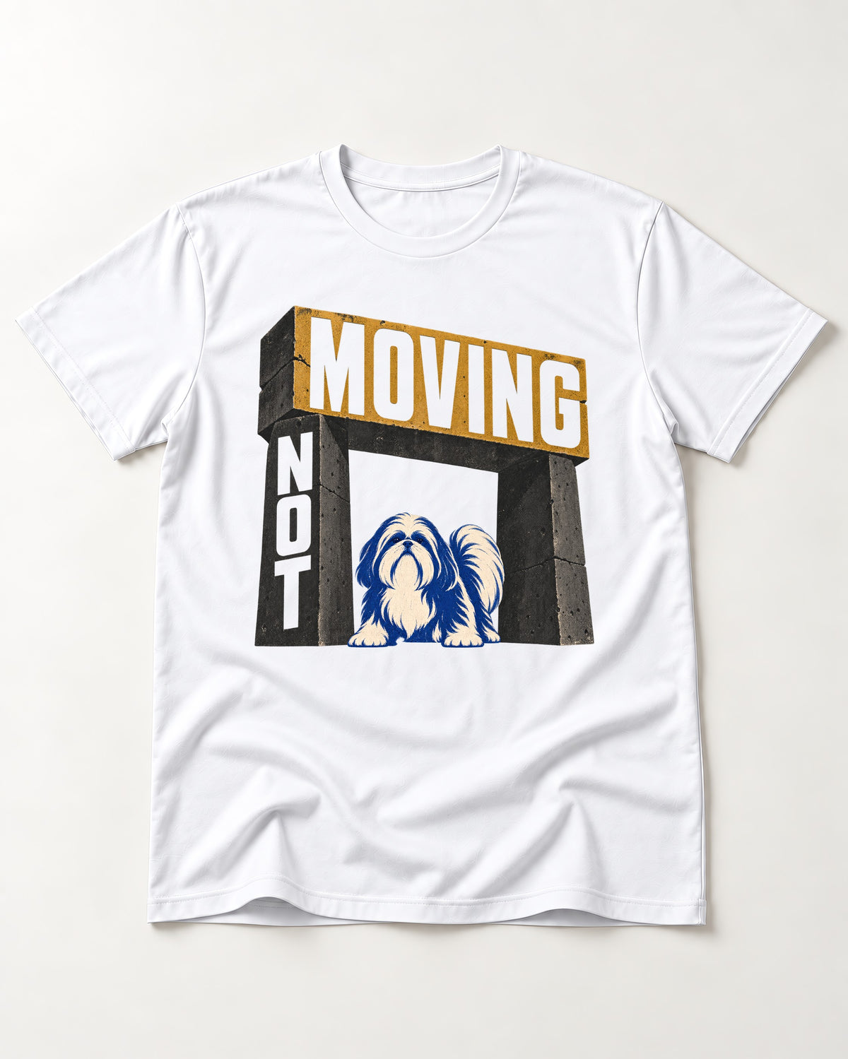 Not Moving Shih Tzu T-Shirt in White, flat lay product photo