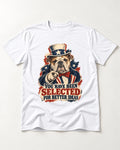 English Bulldog Selected for Better Ideas T-Shirt in White, flat lay product photo