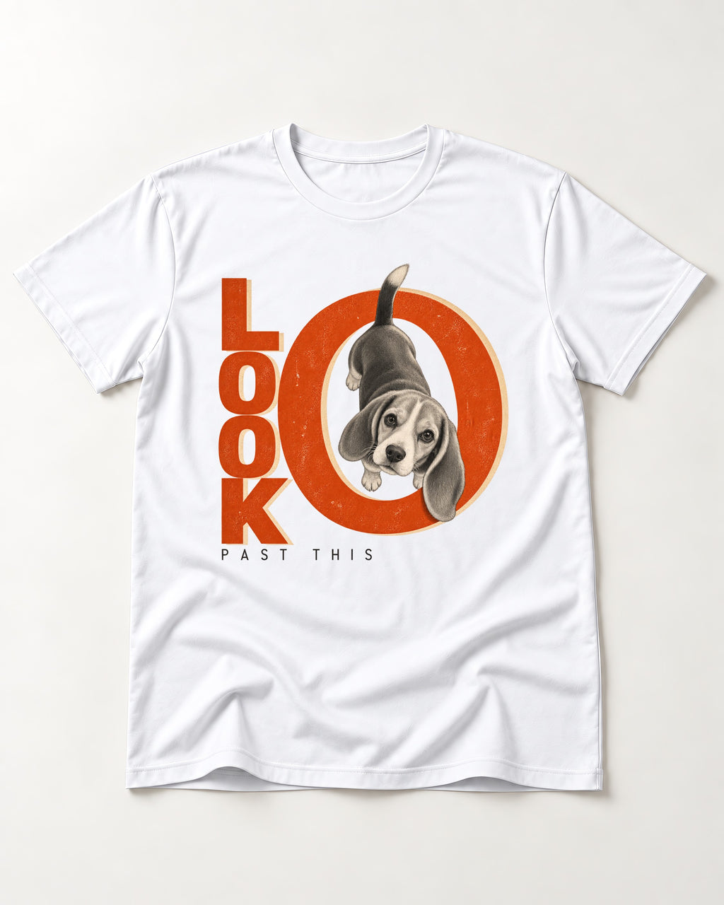 Look Past This Beagle T-Shirt in White, flat lay product photo