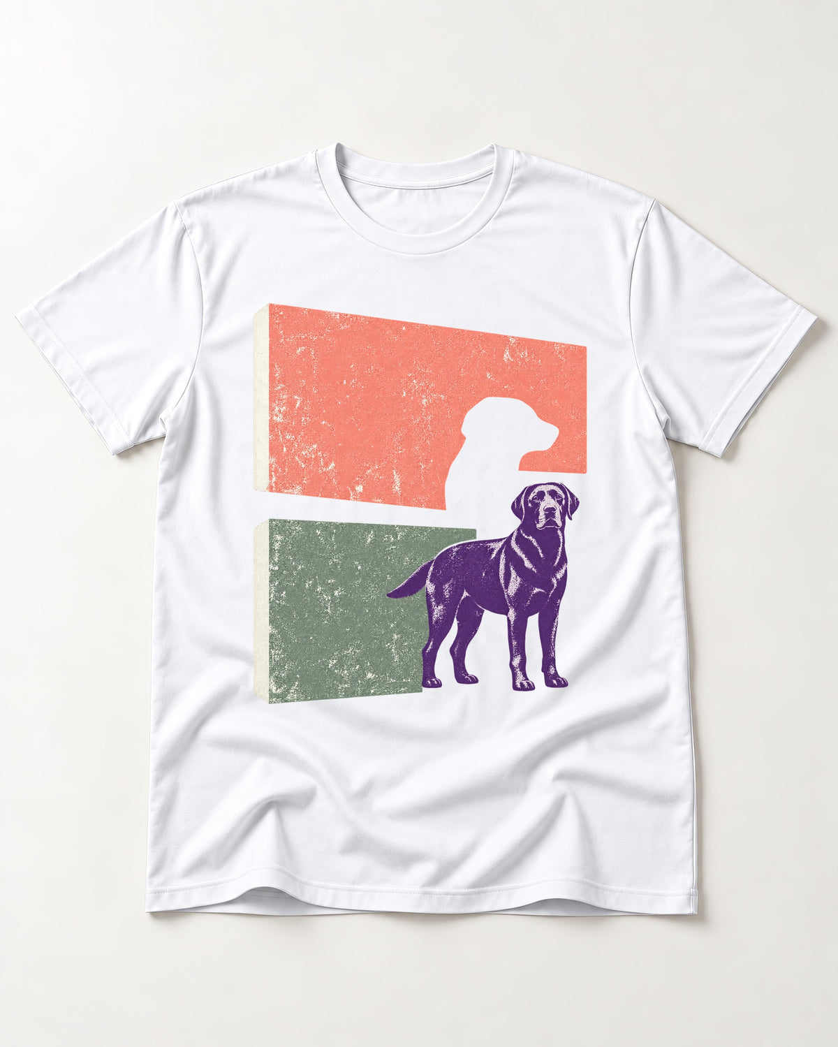 Labrador Retriever Field Test Brutalist Panels Graphic T-Shirt in White, flat lay product photo