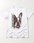 Frenchie Guard the Edge T-Shirt in White, flat lay product photo