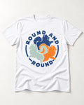 Pomeranian Round and Round T-Shirt in White, flat lay product photo